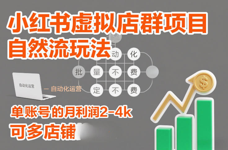 小红书虚拟店群项目，自然流玩法，批量自动化，稳定不费号，单账号的月利润2-4k，可多店矩阵-副业宝典