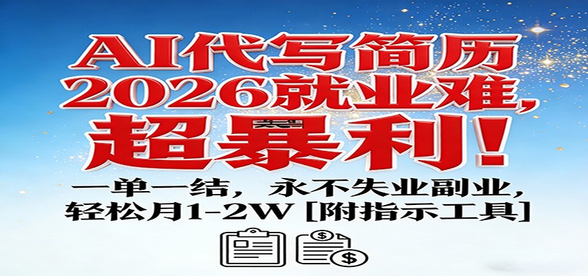AI代写简历，2026就业难，超暴利！一单一结，永不失业副业，轻松月1-2W【附指令工具】-副业宝典