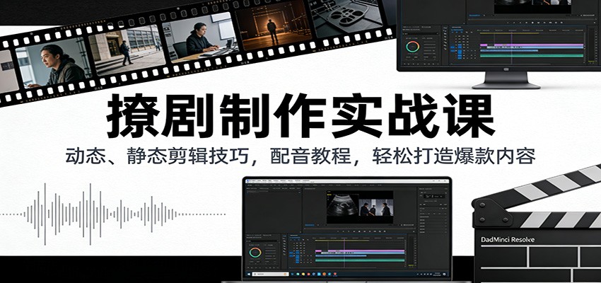 撩剧制作实战课：动态、静态剪辑技巧，配音教程，轻松打造爆款内容-副业宝典