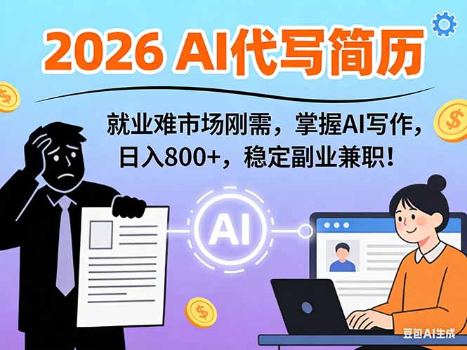 AI代写简历，超暴利，用万能模板月入1-3万实战教程，2026年市场刚需！-副业宝典