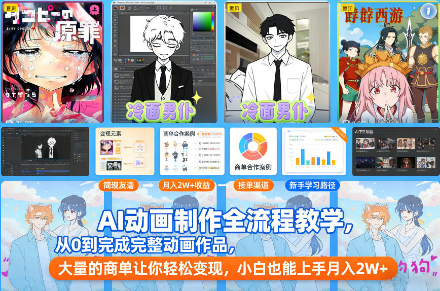 AI动画制作全流程教学，从0到完成完整动画作品，大量的商单让你轻松变现，小白也能上手月入2W+-副业宝典
