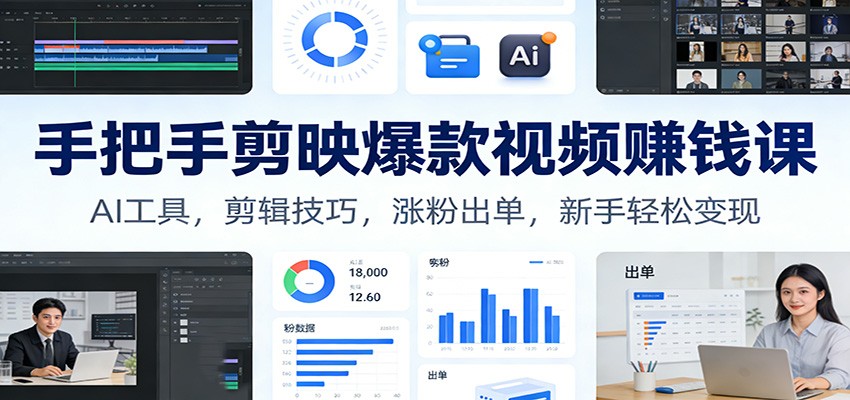 手把手剪映爆款视频赚钱课：AI工具，剪辑技巧，涨粉出单，新手轻松变现-副业宝典