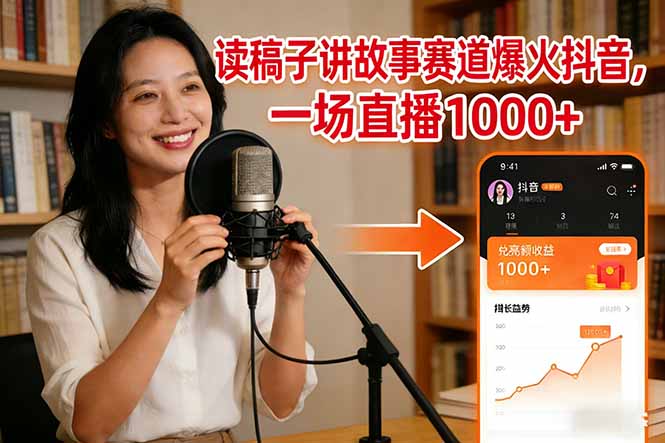 读稿子讲故事赛道爆火抖音，一场直播日入1000+-副业宝典