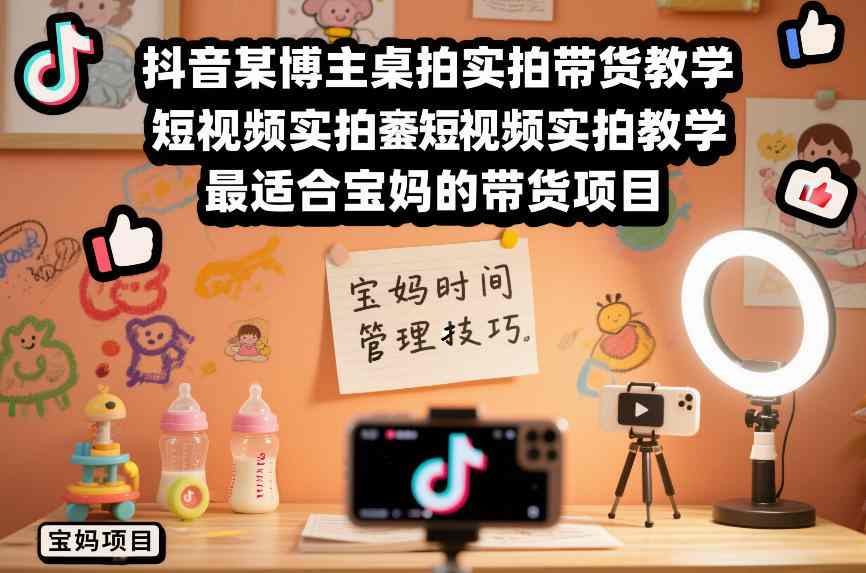 抖音某博主桌拍实拍带货教学，短视频实拍教学，最适合宝妈的带货项目-副业宝典