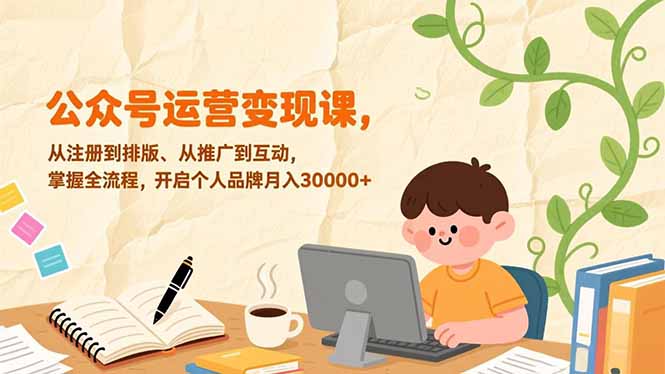 公众号运营变现课，从注册到排版、从推广到互动，掌握全流程，开启个人品牌月入30000+-副业宝典